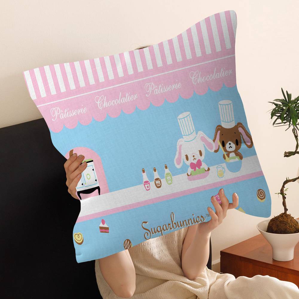 S-Sugarbunnies Office Cushion Pillowcase Car Cushion Cover45X45CM Lumbar Pillowcase Sofa Pillowcover