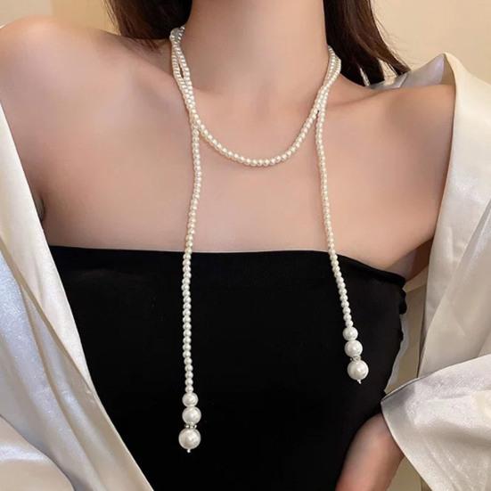 Faux Pearl Sweater Chain Single/Double-layer Alloy Beads with Knot Adjustable Clothes Jewelry Dating Prom Party Garment Decoration Necklace