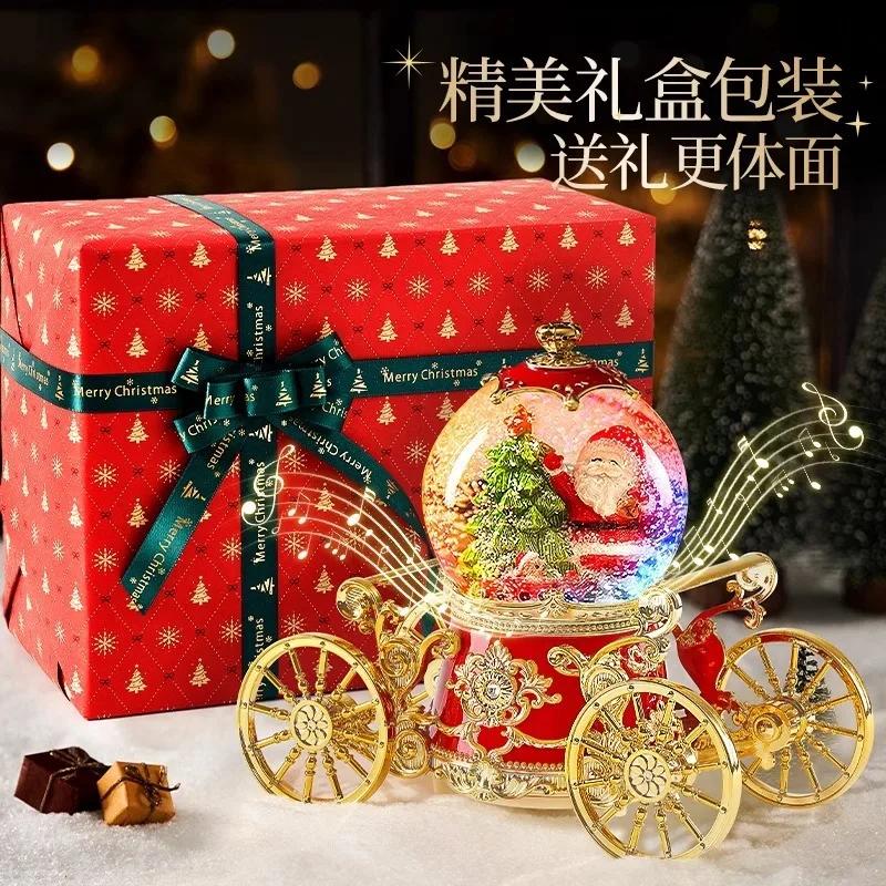 Langlebiges Weihnachtsgeschenk Kutsche Kristallkugel Spieluhr Schmuckstück Spieluhr Schnee Weihnachtsmann Schenkt Kindern Kleine Geschenke