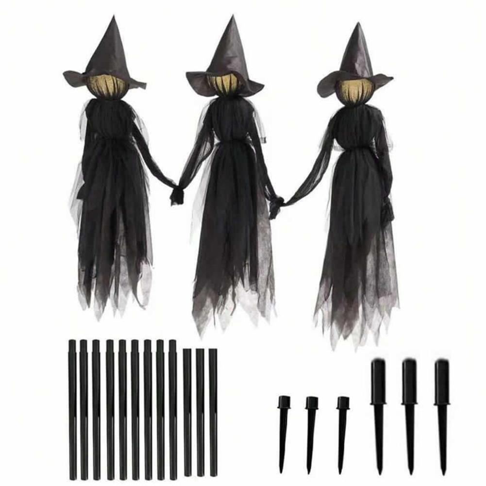 Halloween Holding Hands Witches Pumpkin Witches Light Up Witches With Scary Screaming Voice For Outdoor Decor