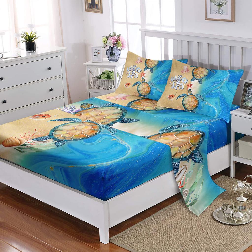 Ocean Beach Turtle Pattern Sheet Four-Piece Bedding Set Bedroom Dormitory Bedding Decoration