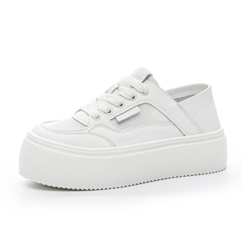 Two wear leather little white shoes women's shoes 2025 summer new mesh breathable biscuit shoes platform single net casual board shoes