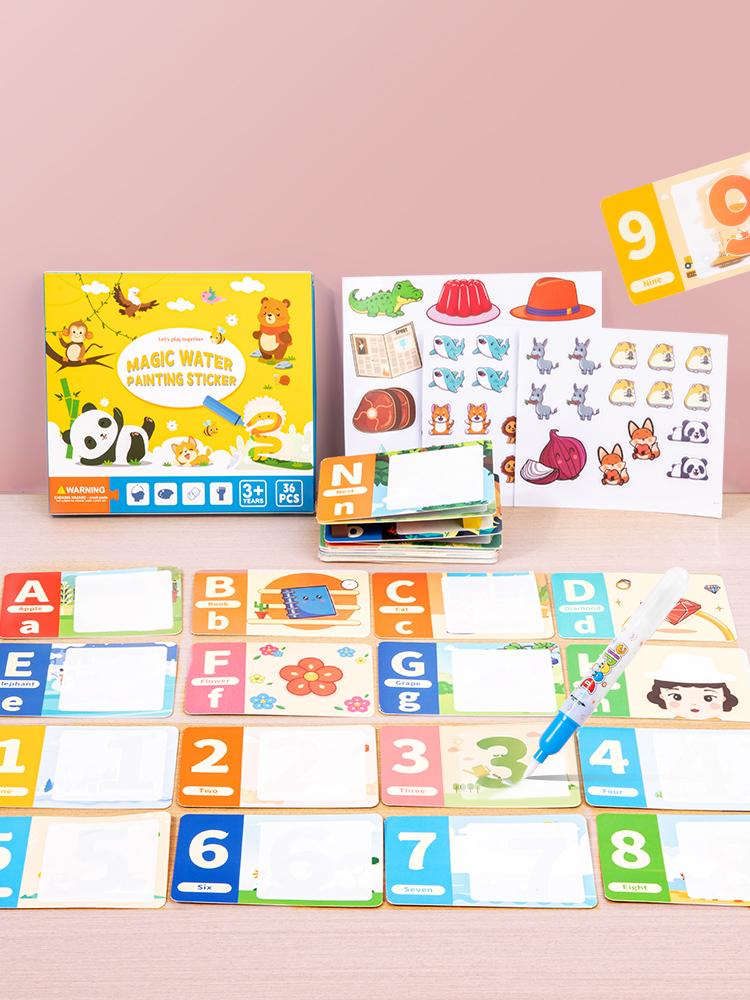 Montessori Reusable Sticker Puzzles Game Book for Kids Sensory Early Education Toy with Coloring And Water Painting Features