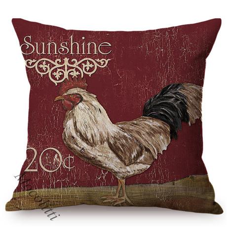 Rural Cock Retro Oil Painting Cushion Cover Nordic Chicken Poster Sofa Decoration Cotton Linen Square Throw Pillow Case Cojines
