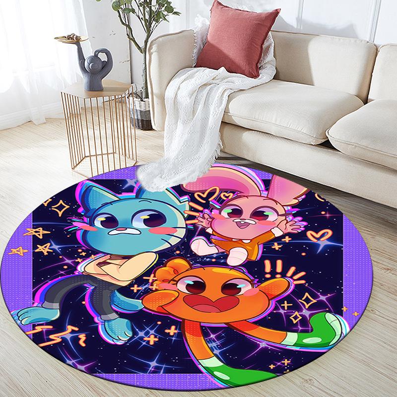 The Amazing World of Gumball Round Area Rug,Carpet Rug for Living Room Bedroom Sofa Playroom Decor,Non-slip Floor Mat