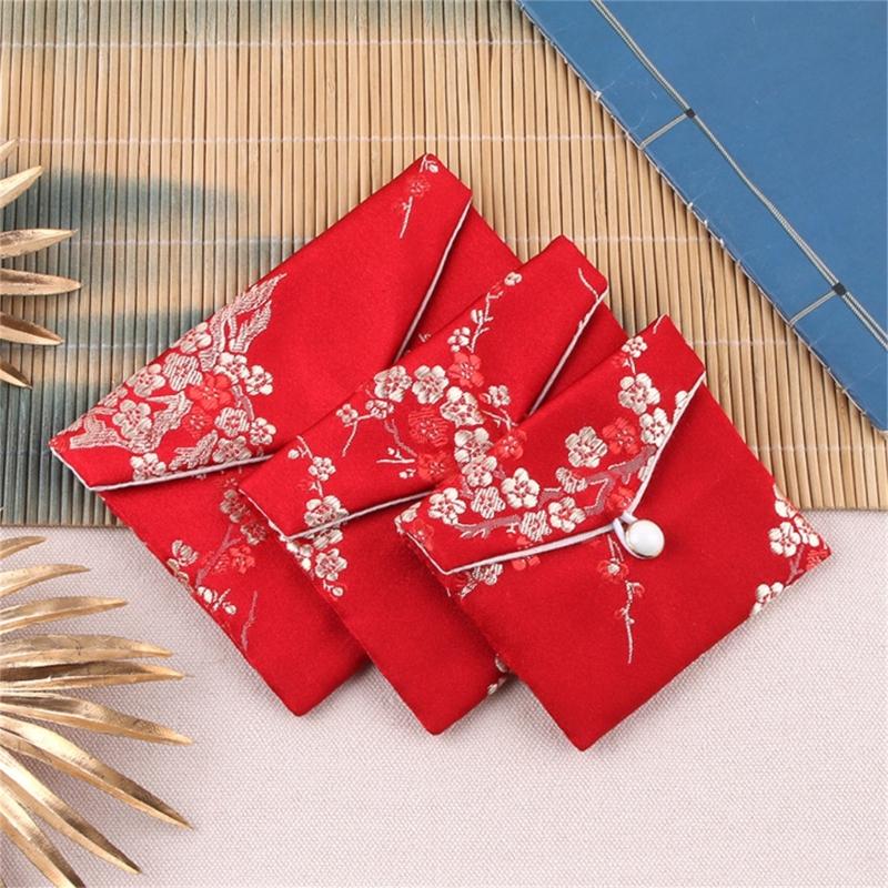 Antique Styles Brocade Jewelry Storage Pouch Portable with Closure for Earring and Rings Organization Secure Keeping