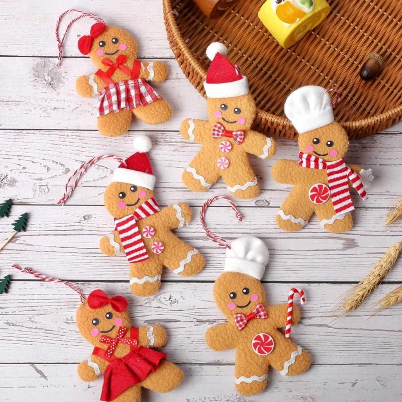 6Pcs Christmas Tree Doll Decoration Fabric Biscuit Men Hanging Ornament For Door Wreath Mantels Holiday Decorations