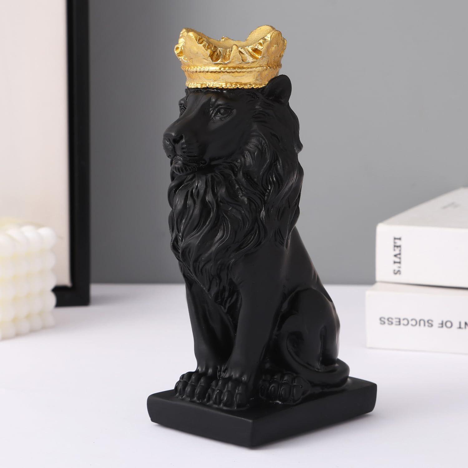 Decorative Crown Lion King Statue Showpiece Sculpture Animal Figurines