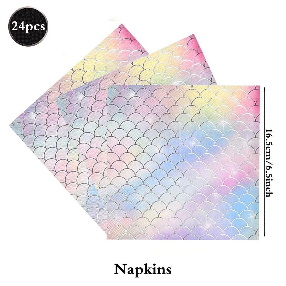 Holographic Mermaid Party Decorations Iridescent Under The Sea Girls Birthday Shell Tableware Plates Cups Tablecloth Baby Shower