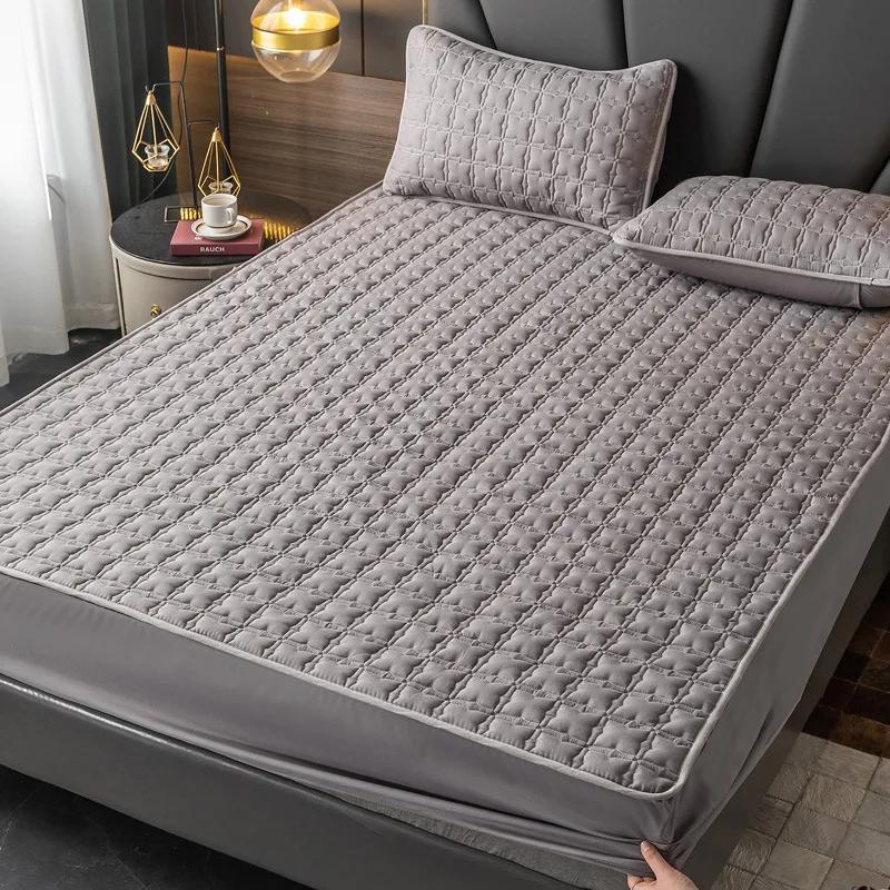 Thicking Quilted Mattress Cover Soft Breathable Elastic Double Fitted Bed Sheet with Deep Pocket Solid Color Matress For Bed