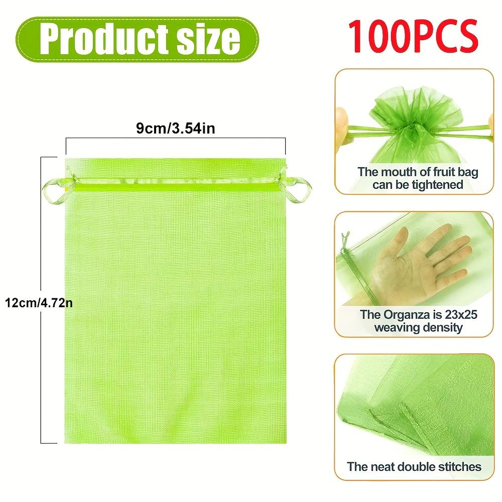 100 Stück Wiederverwendbare Obstgarten-Netzbeutel für Pflanzenschutzbeutel - Atmungsaktives Organza mit Kordelzug-Netzbeuteln, Insekten- und Vogelschutz