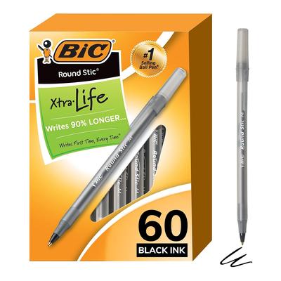 Bic Japon Stylo à bille Round Stic Noir Moyen 60 par Boîte Stylo, Encre, Pointe, 1,0 mm, (Utilisé)