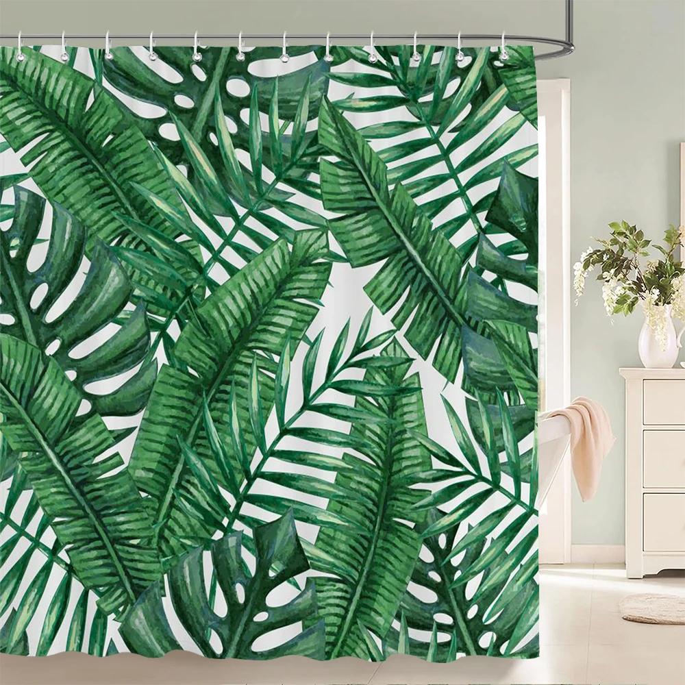 3D Badezimmervorhänge Tropische Grüne Blätter Pflanzen Monstera Druck Duschvorhang Heimdekoration Wasserdichter Stoff Badewannenvorhang