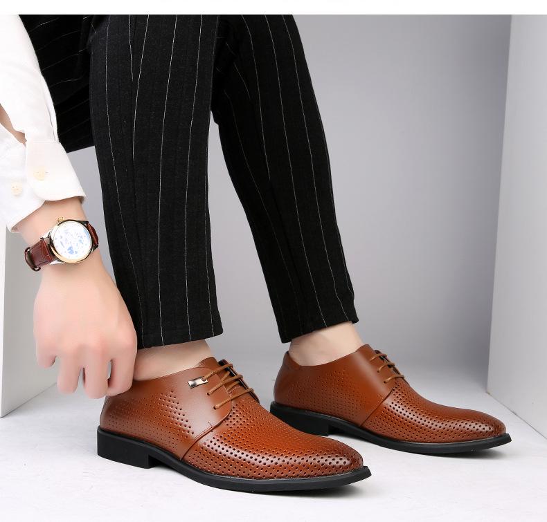Men's Large Size Breathable Cowhide Leather Formal Shoes, Sizes 45-46, Lace-Up Casual Business Style.