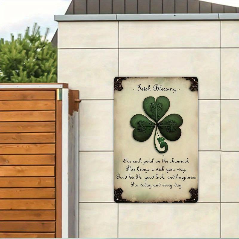 Hisun Tin Sign Vintage Irish Blessing Shamrock Four Leaf Clover Retro Metal Tin Sign Rustic St Patricks Day Decor Wall Art for Home Bar Pub