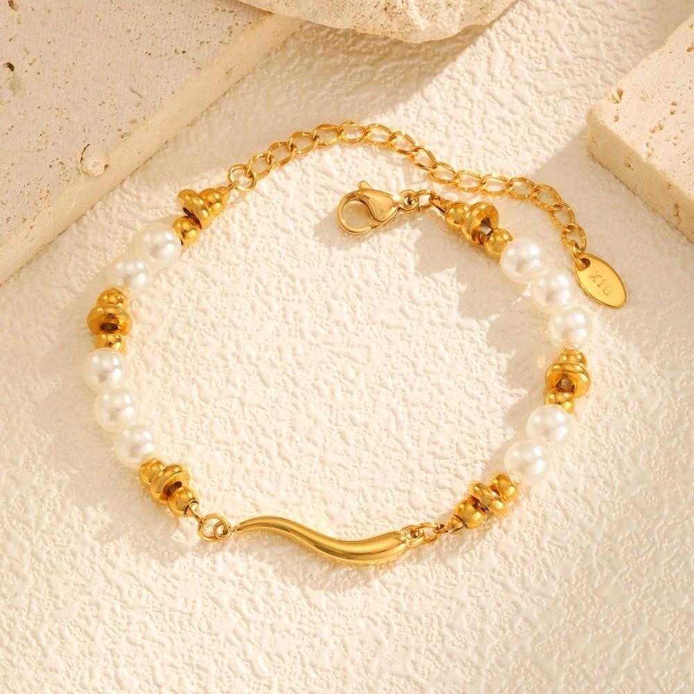 Adjustable Clasp Pearl Bracelet Elegant Chain Bracelet New Gold Plated Bracelet  Women Jewelry