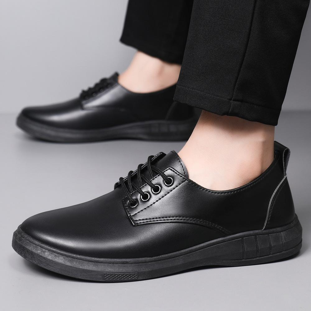 Leather Shoes Men's Spring Casual Shoes Trend Versatile Business Dress Shoes Black Lace-up Work Shoes Wedding Groom Shoes