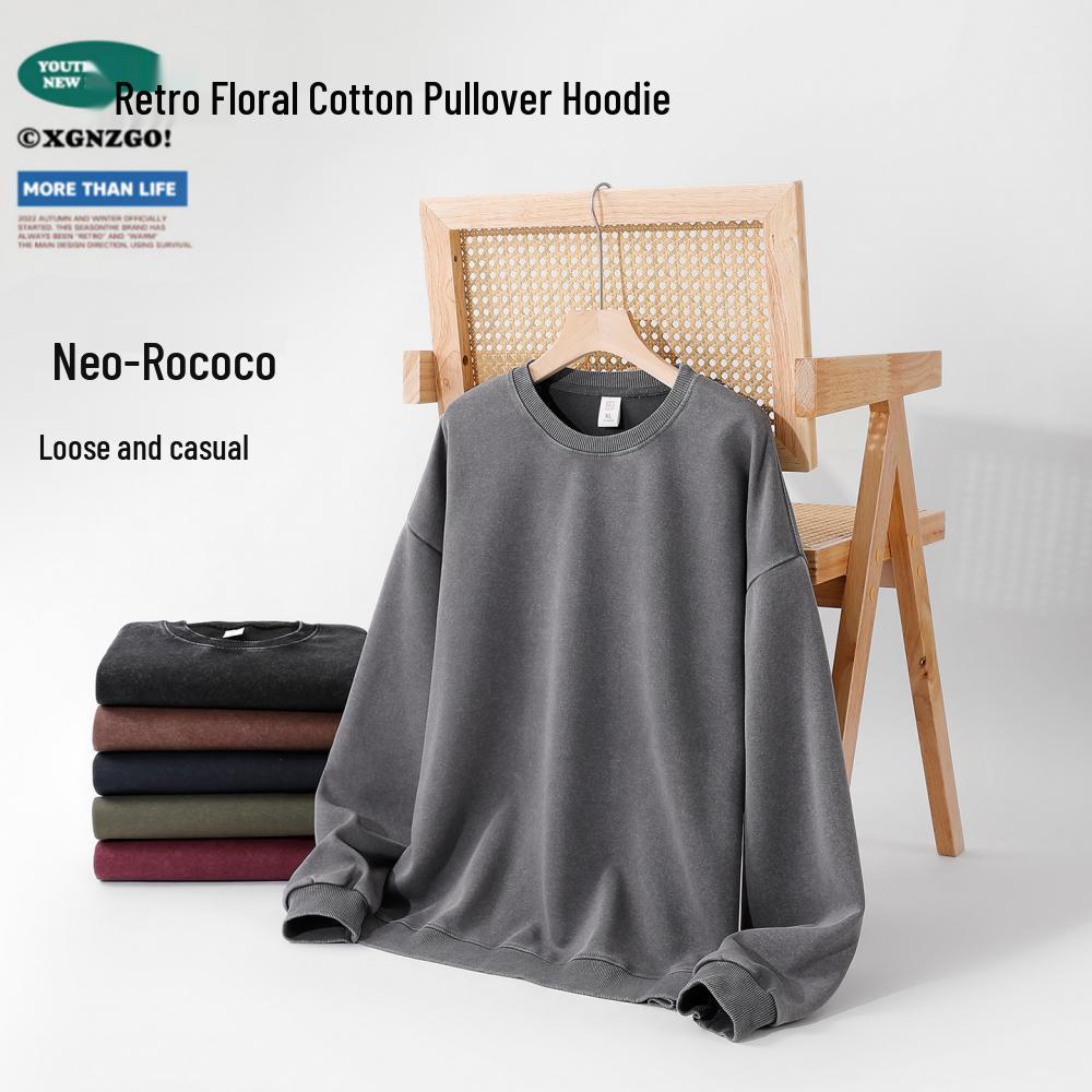 Women's 2026 Vintage Style Heavyweight Washed Hoodie - Loose Fit, Drop Shoulder, Round Neck, Long Sleeve, Solid Color.