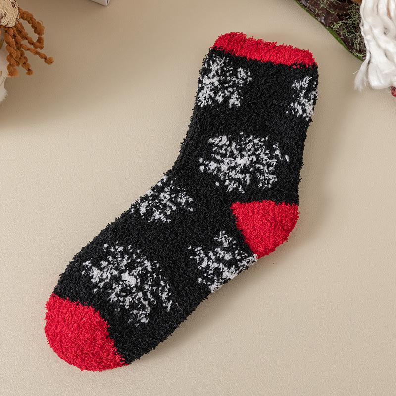 Damen Winter Korallfleece Mid-Calf Socken - Weihnachtsmann & Rentier Design