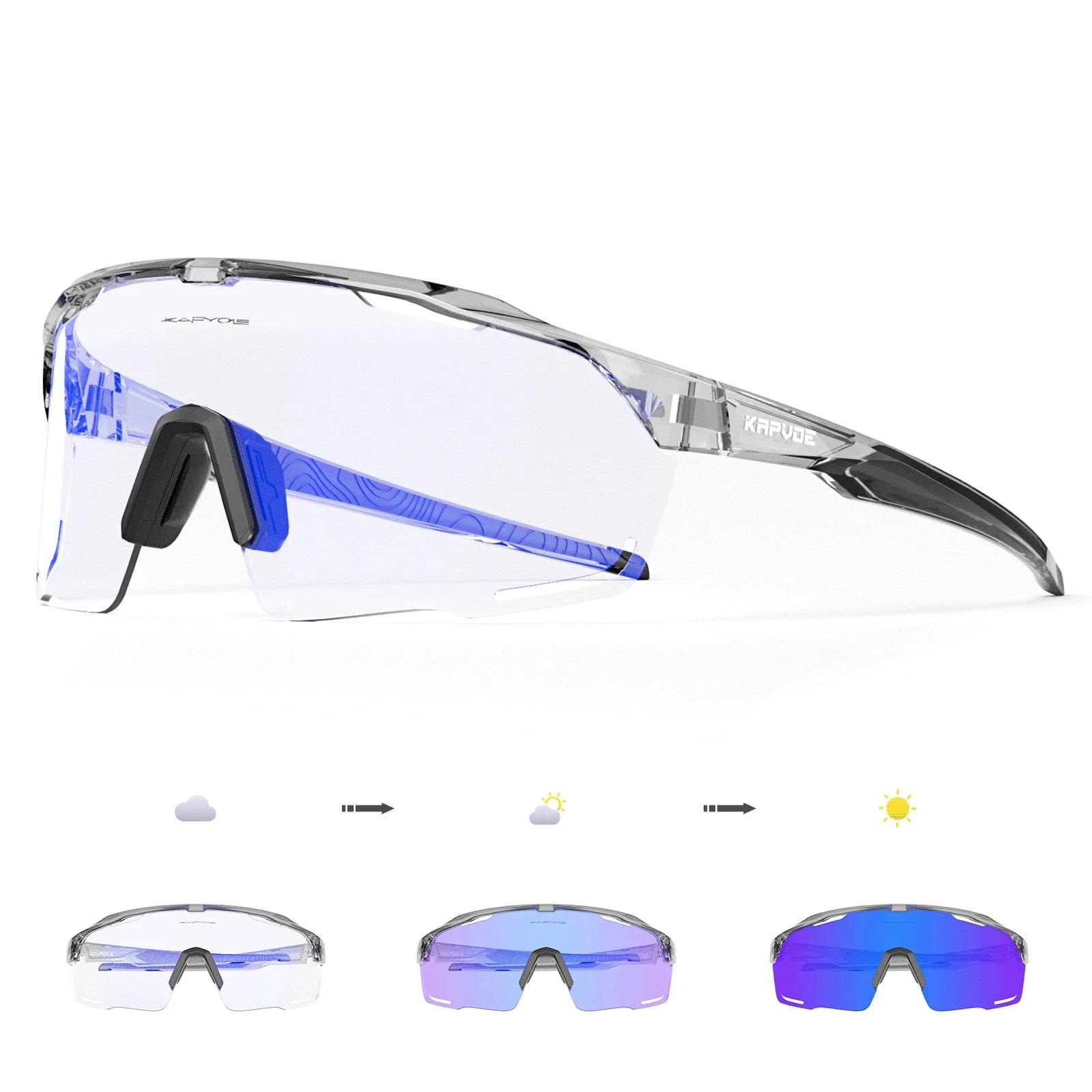 

Kapvoe-RED Photochromic Cycling Sunglasses for Men Blue Photochromism Glasses Cycl Mountain New Bicycle Goggles Eyewear Sports Photochromic-1lens
