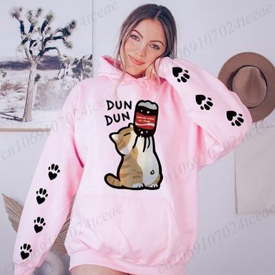 Cartoon Cat Drink Salary Increase Beverages Mens Women Hoodies Fashion Casual Hoodies Pleasure Sweatshirts Home Harajuku Tops