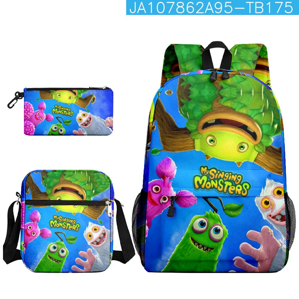 Classic My Singing Monsters 3D Print 3pcs/Set Pupil School Bags Laptop Daypack Backpack Inclined Shoulder Bag Pencil Case