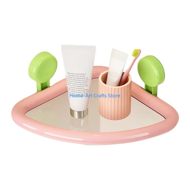 

Y3NA Bathroom Wall Mount Storage Rack With Drainage Holes PET Materials Suction Cup Space Saving Designs рожевий