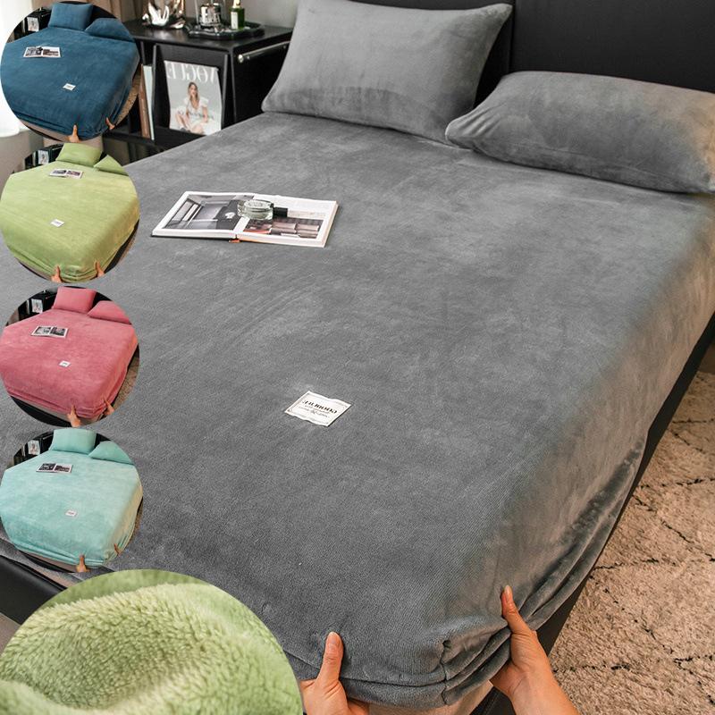 Good Quality Autumn Winter Warm Crystal Velvet Mattress Cover Thicken Super Soft Coral Fleece Mattress Protector Customized Bed Sheets No Pillowcase