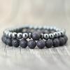 2 Pcs Natural Black Frosted Tiger Eye Stone Bracelet Men Women Gothic Vintage Beaded Brazelets Set Couple Hand Jewellery