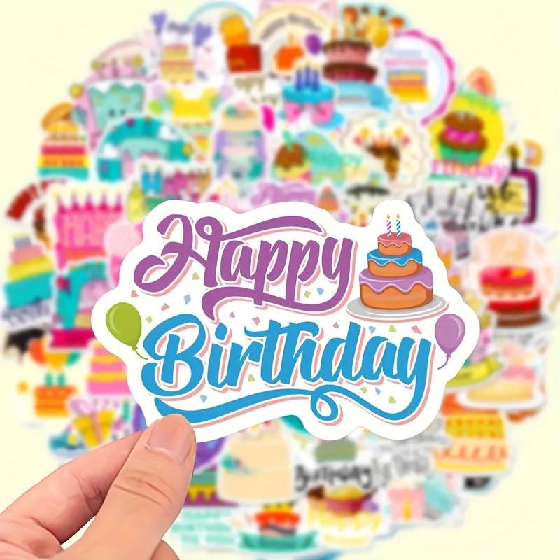 50pcs Birthday Stickers Colorful Assorted Cake Cupcake Party Hats Decorations Stickers DIY Laptop Water Bottle Fridge Decoration