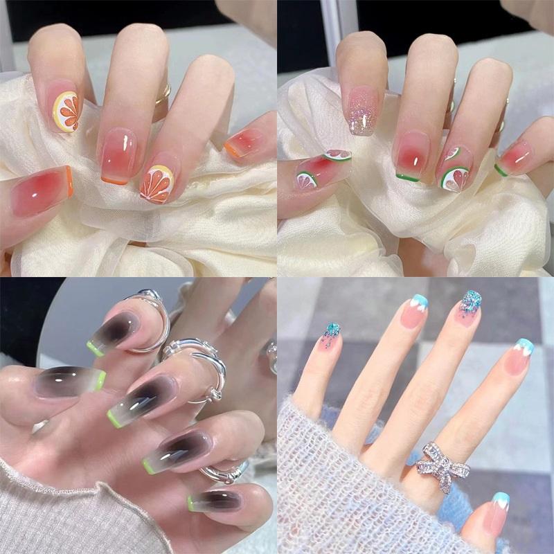 Manicure Sheet, Fake Nails, Finished Product, Simple Lemon Ice Style Manicure, Hair Change, Wearing Nails