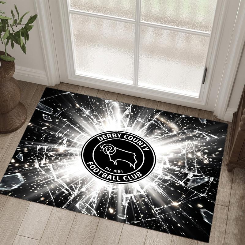 Derby County Football Design Crystal Velvet Carpet Cozy Non?Slip Printed Rug For Bedroom Living Room Entrance