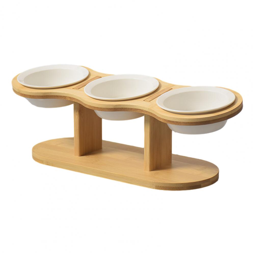 Pet Feeder Bowl Cat Food Bowl with Anti-Knockover Design Elevated Cat Feeder with Wooden Stand Feeding Dish Drinker Pet Supplies