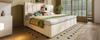 Upholstered Bed 140x200 cm Double with Hidden Cup Holder & Charging Station, Hydraulic with Storage Under the Bed, Linen Beige (Without Mattress)