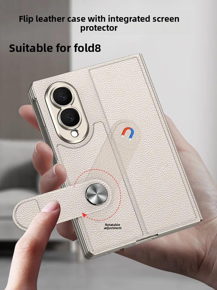 Luxus Business Flip Leder Displayschutz Hülle für Samsung Z Fold 8 Breite Stoßfeste Scharnierabdeckung Ständer Schlanke Passform Hülle