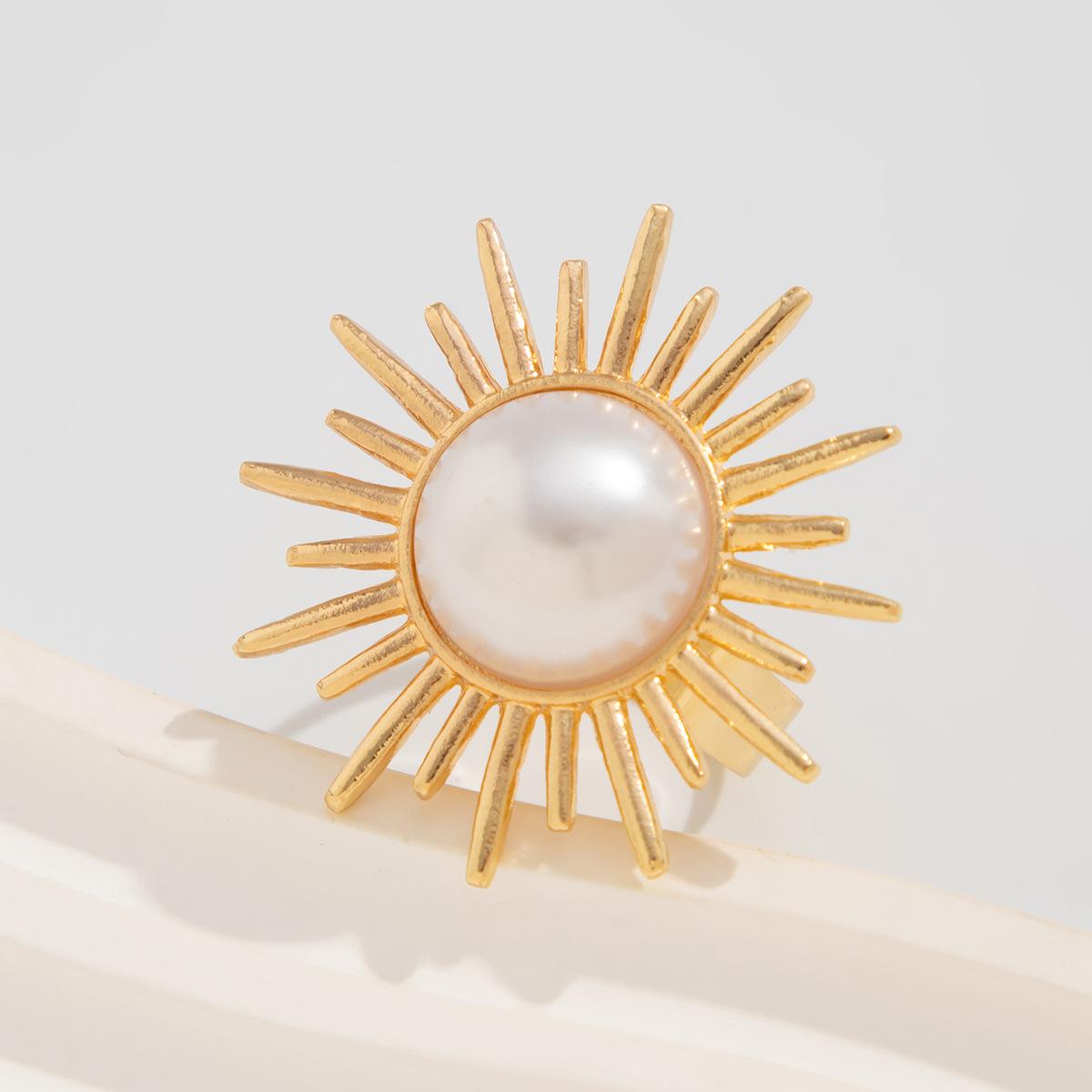 

Винтажное кольцо с подсолнухом и луной, открывающееся, золото, серебро, имитация жемчуга, плиссированные геометрические кольца на фаланги для женщин и мужчин, модные нерегулярные украшения