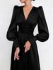 European and American Women's Clothing, Satin Dress, Lantern Sleeves, Waist and Thin European and American Temperament Slim Dress