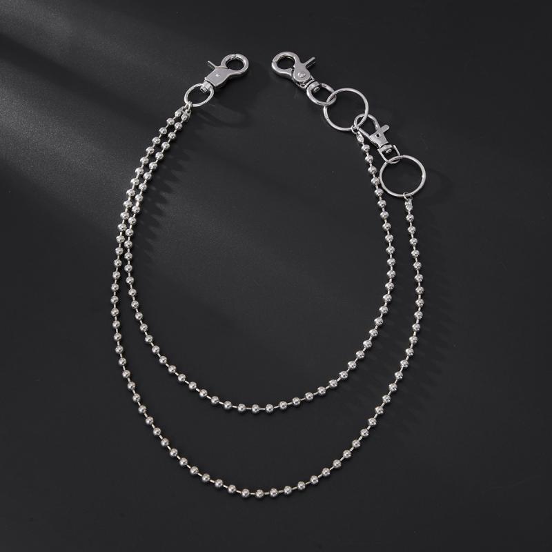 Punk Metal Double Layer Belt Chain Jeans Accessories Hip Hop Rock Rivet Pants Chain Versatile Beads Waist Link Jewelry