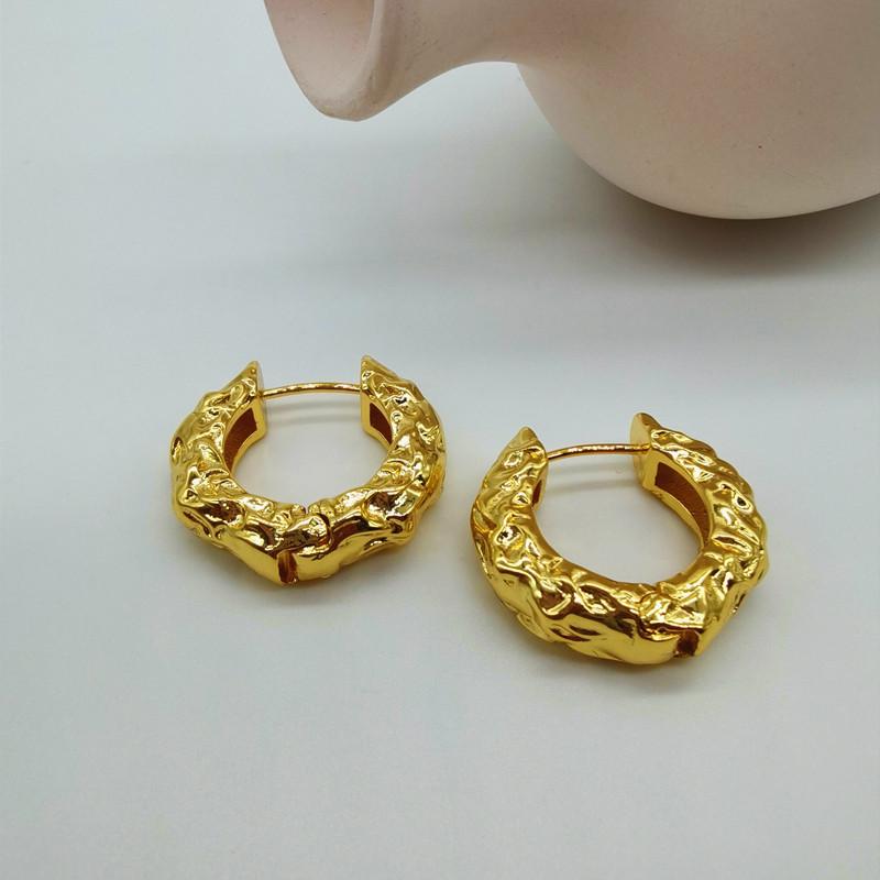 Minimalist Hammered Gold-Plated Textured Hoop Earrings for Women - European & American Retro Style