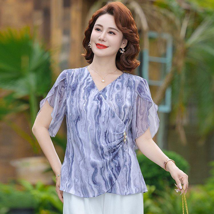 Chiffon Short-Sleeved Blouse – Mother's Summer Style for Middle-Aged Women