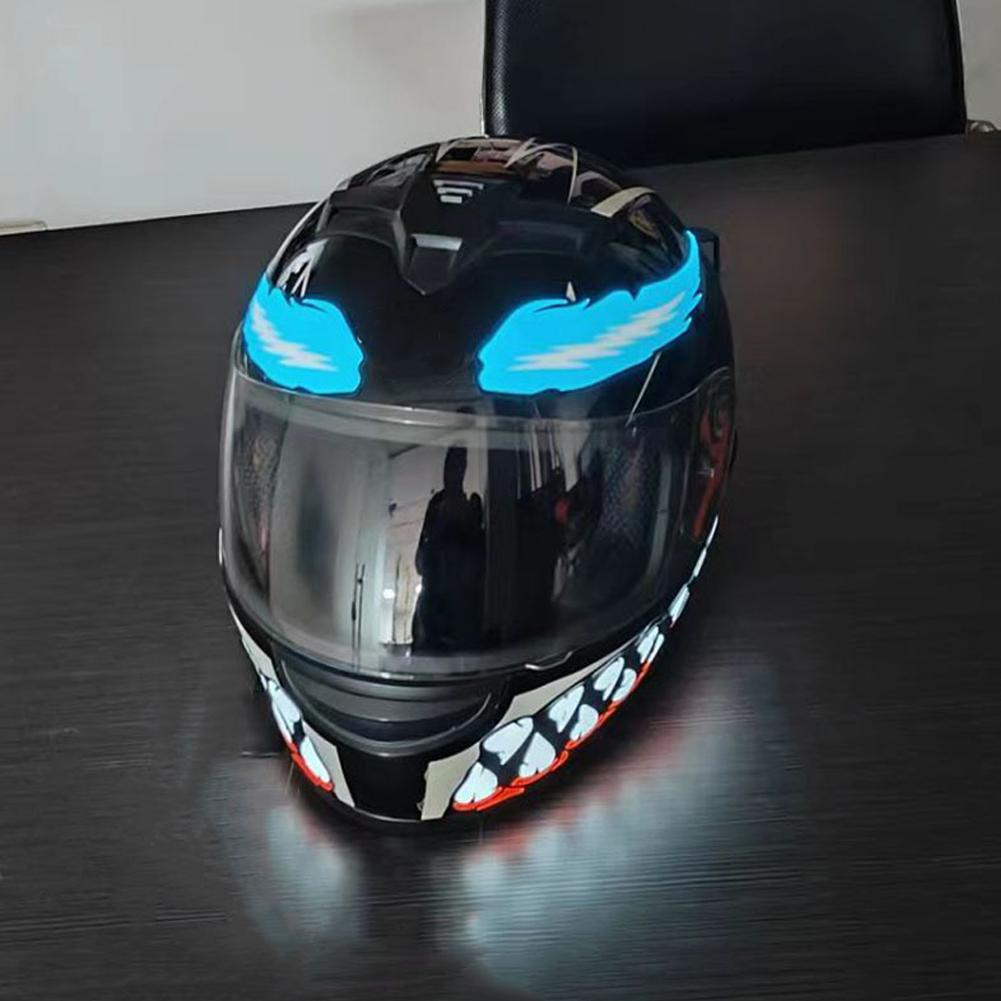 Motosiklet Kaskı LED Işık Su Geçirmez Şerit Etiket Yanıp Sönen Uyarı Işıkları Gece Sürüşü Venom Dişler Ağız Gözler Aksesuarlar #469682