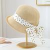 New polka bow summer straw hat adult women, makes face look smaller,-shading and-protective beach hat