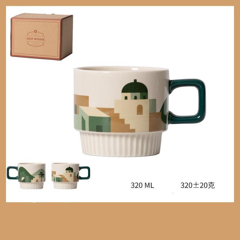 Morandi Kaffeetasse Retro Keramik Hand Kaffeetasse Wasserbecher Frühstückstasse Hohe Optik Pull Flower Tasse Geschenk Kaffeetasse