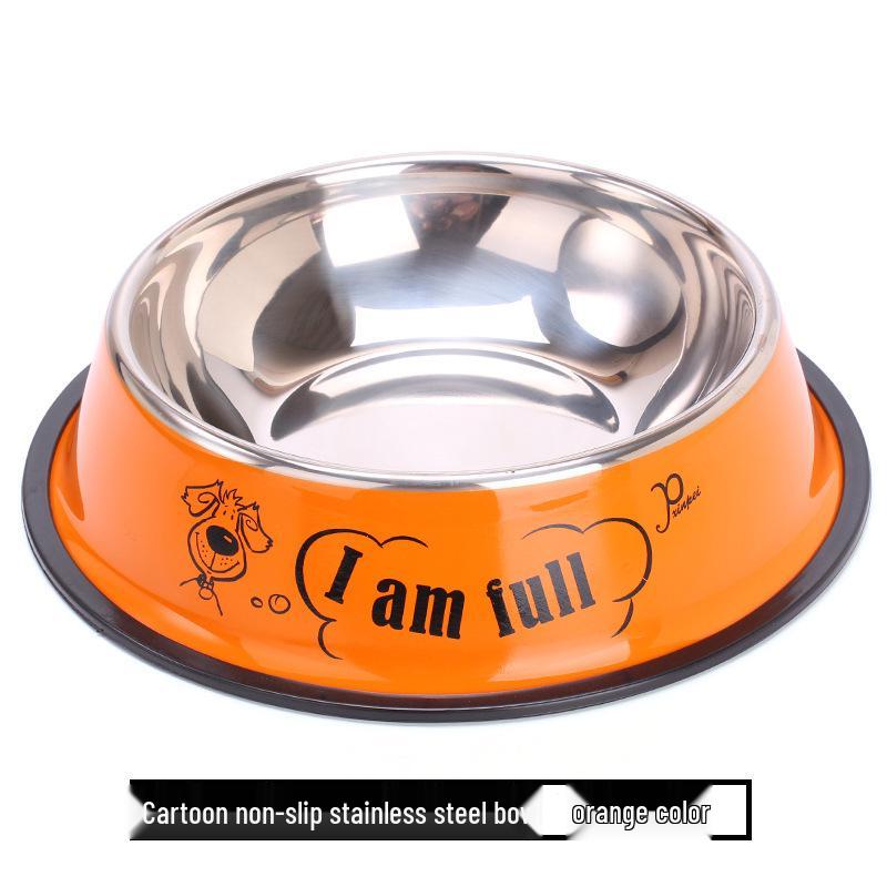 Anti-Spill Stainless Steel Pet Bowl with Rubber Bottom and Paw Print Design