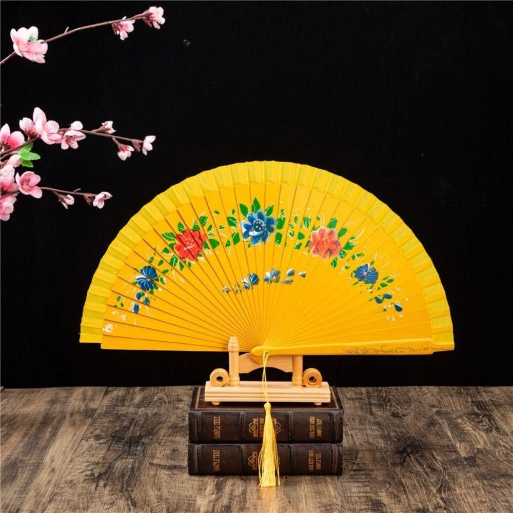 Wooden Dance Fan Double Sided Hand Painted Fan Elegant Folding Fan Performances