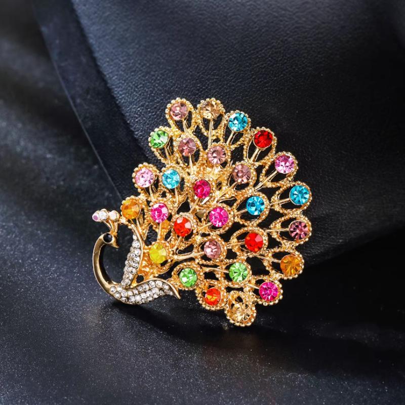 Fashion Colorful Rhinestone Peacock Brooch For Women Clothing Coat Jewelry Accessries Gifts