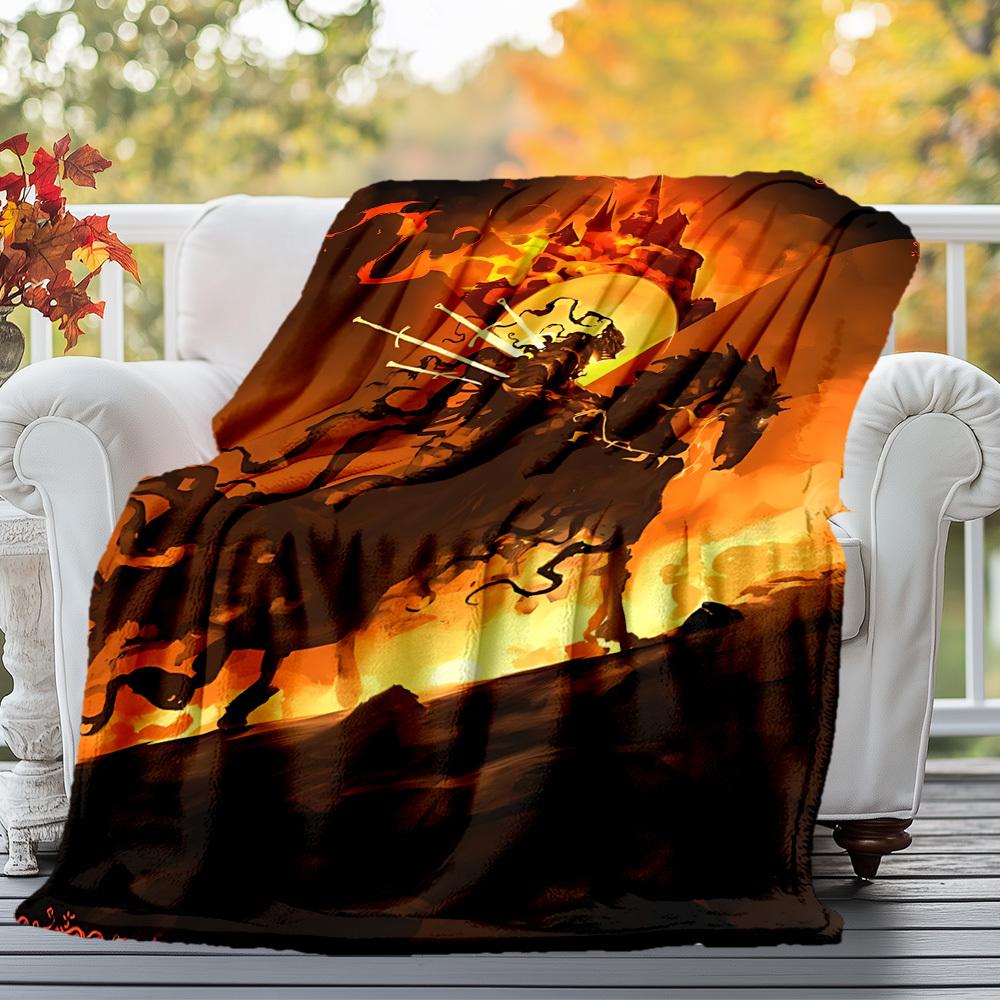 1pc Castle Fire Horse - Throw Blanket, Soft, Flannel Blankets, Living Room, All Seasons Use-1021157