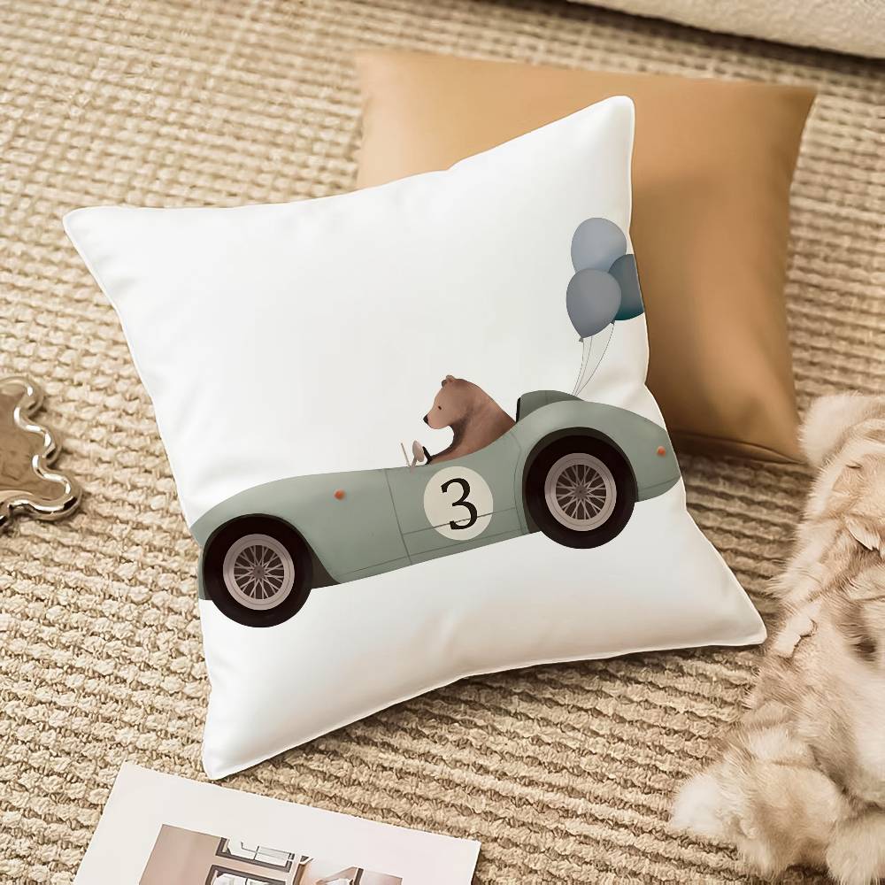 Funny Cartoon Animals Car Art Pillow Case Antidustmite Invisible Zipper Sofa Bed