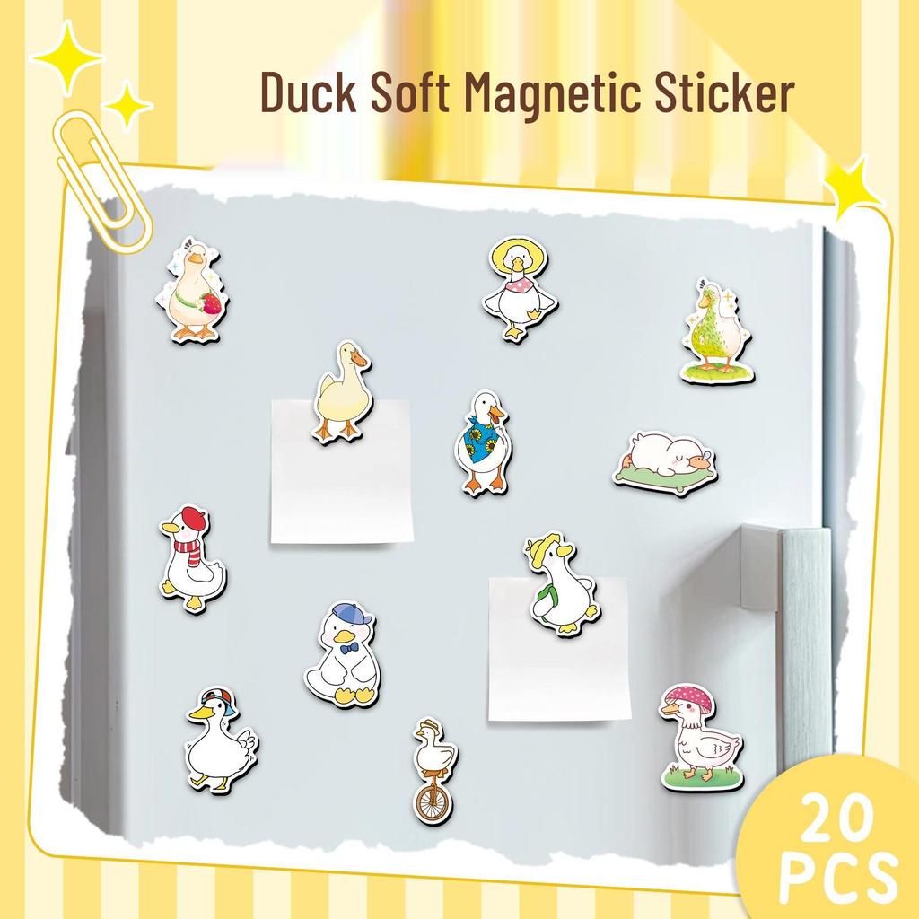 20-Pack Cartoon Duck Waterproof Soft Magnetic Refrigerator Stickers - Cute Animal Design