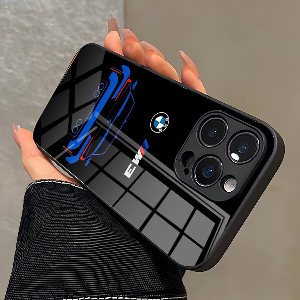 Auto Blu Rossa Per B-Bmw Logo SE Custodia per Telefono Per IPhone 17 Pro Max 16 15 14 Pro Max 13 11 X Xs Xr 8 7Plus Copertura in Vetro